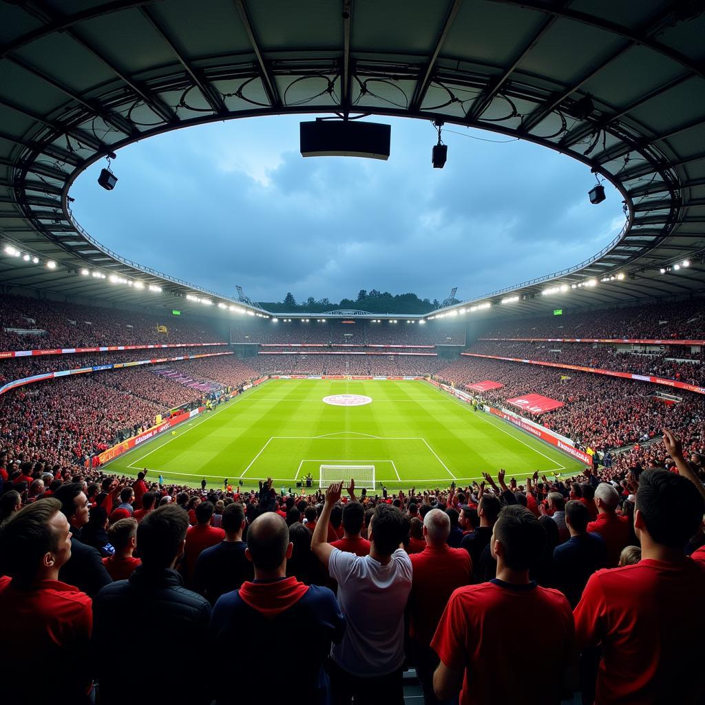 Fans Cheering in a Packed Football Stadium