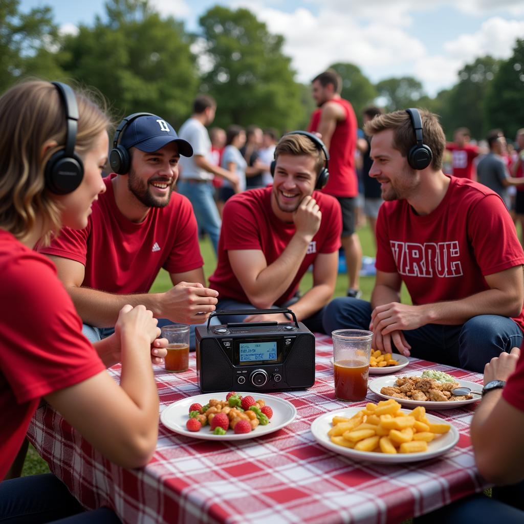 Fans Listening to ESPN Radio Live College Football at Tailgate