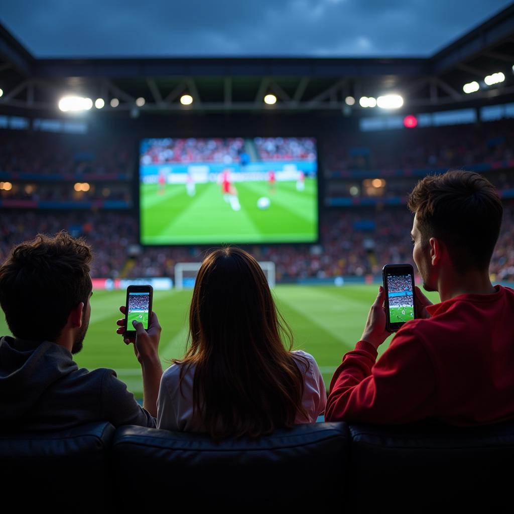 Fans watching a 2019 football match live on mobile devices