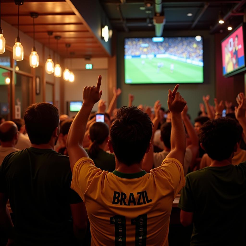 Fans Watching Brazil Match in Bar