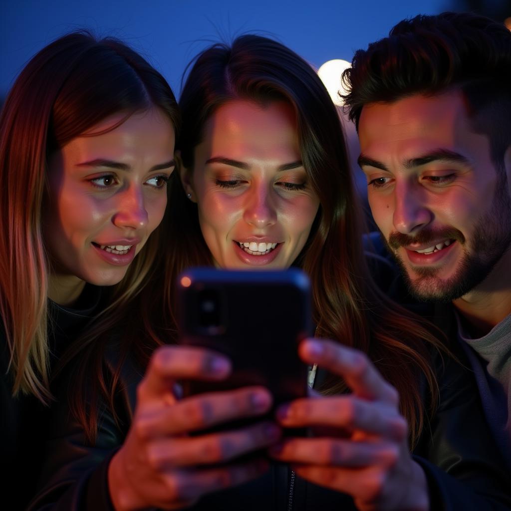 Fans Watching Europa League on Phone