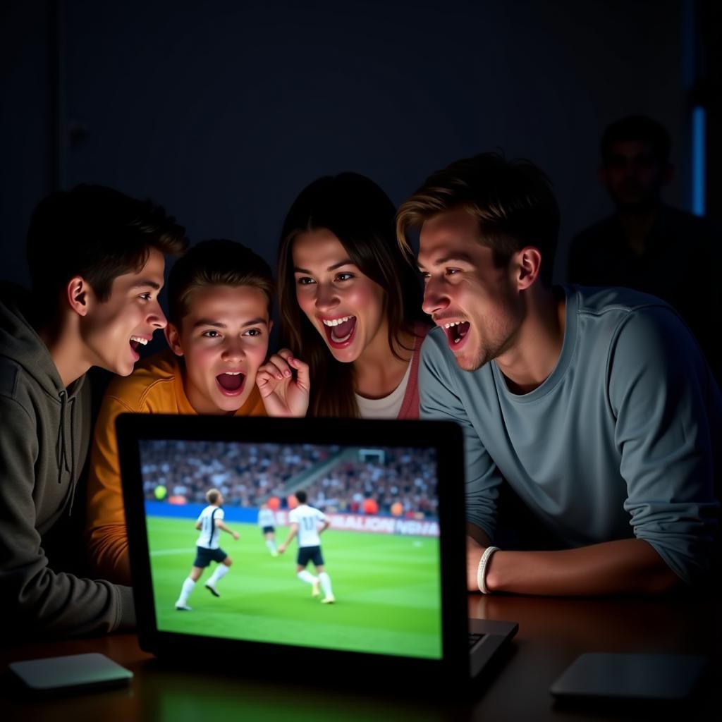 Fans watching free live football on their laptop