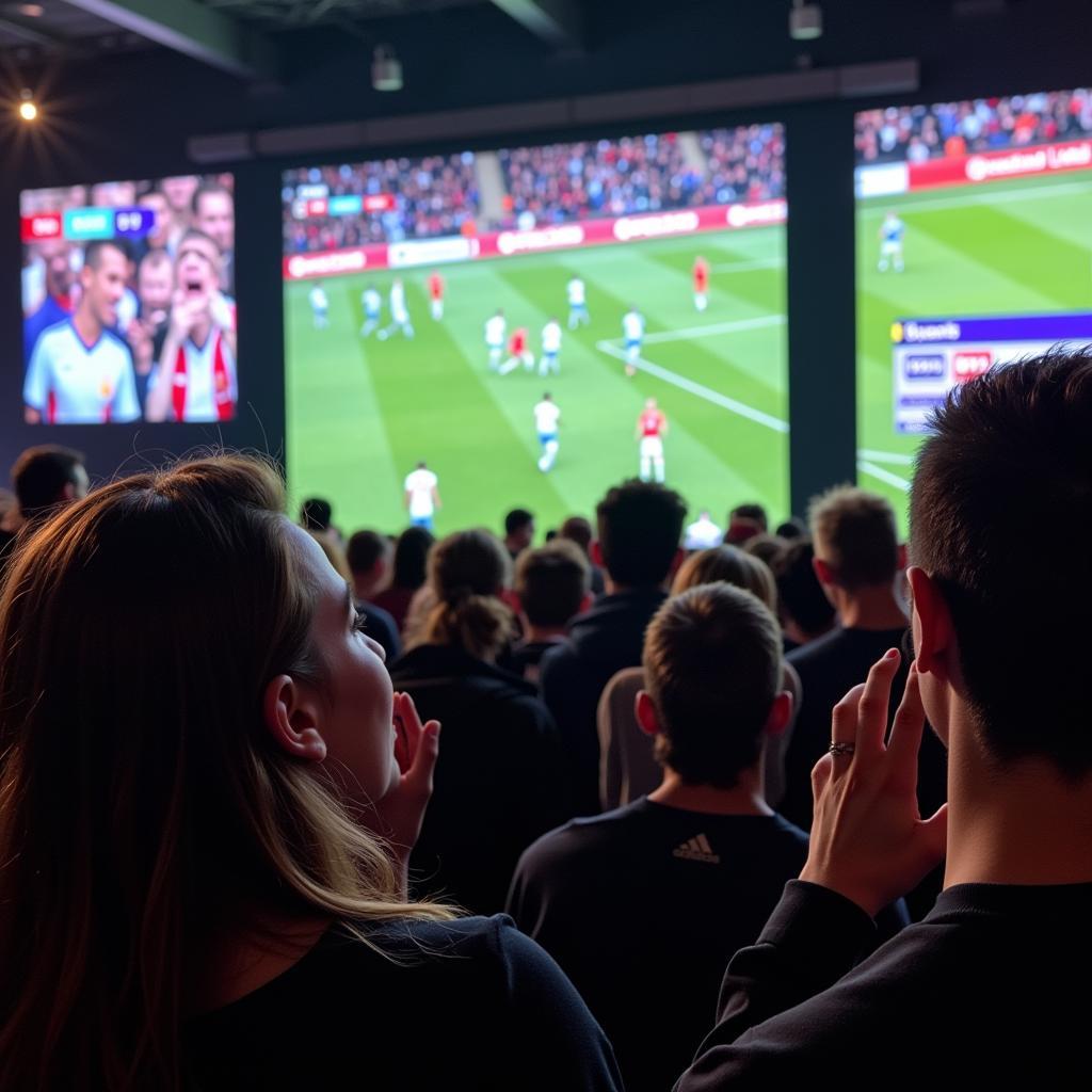 Fans Watching Live Football Scores on a Big Screen