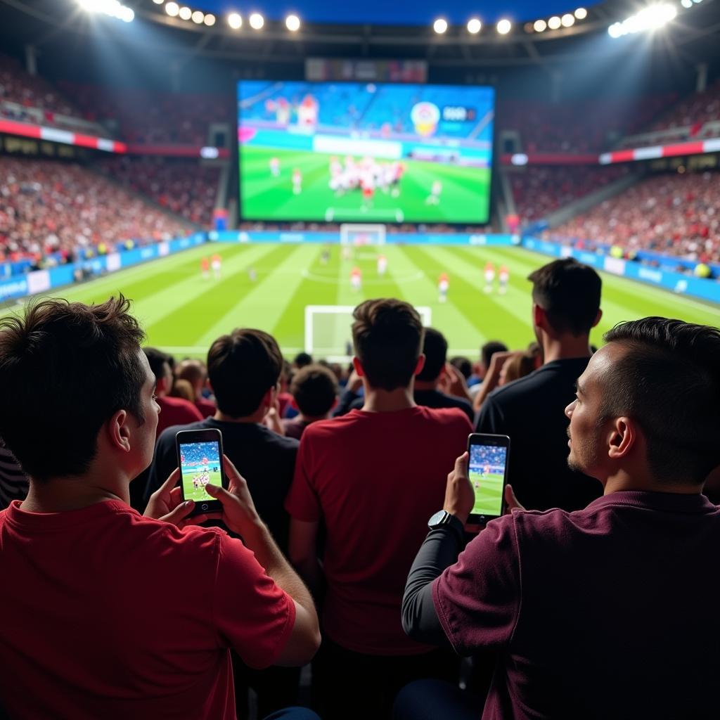 Fans Watching Olympic Football and Checking Live Scores