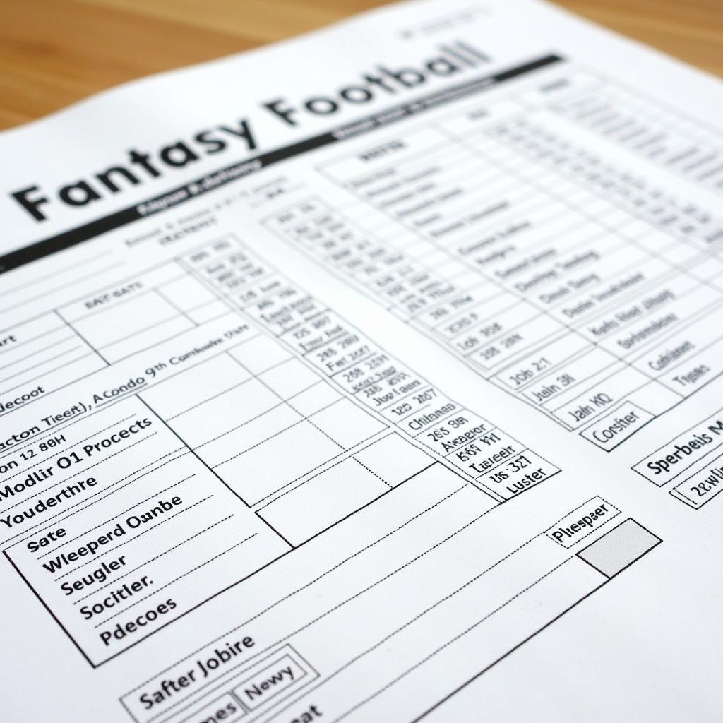 Example of a Fantasy Football Live Draft Cheat Sheet