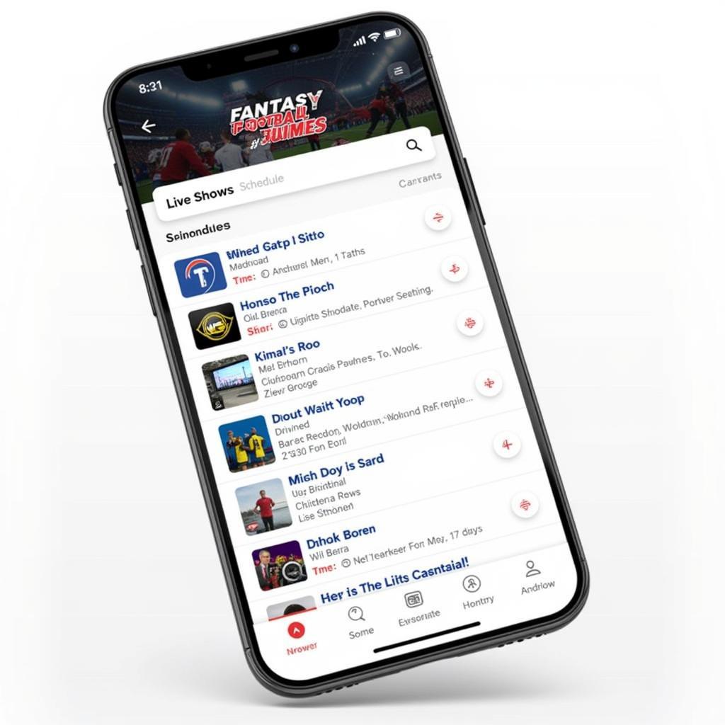 Fantasy Football Show Schedule on a Mobile App