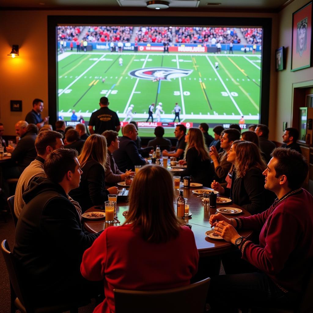 Members of the Fertile-Beltrami community coming together to watch a live stream of the Falcons game.