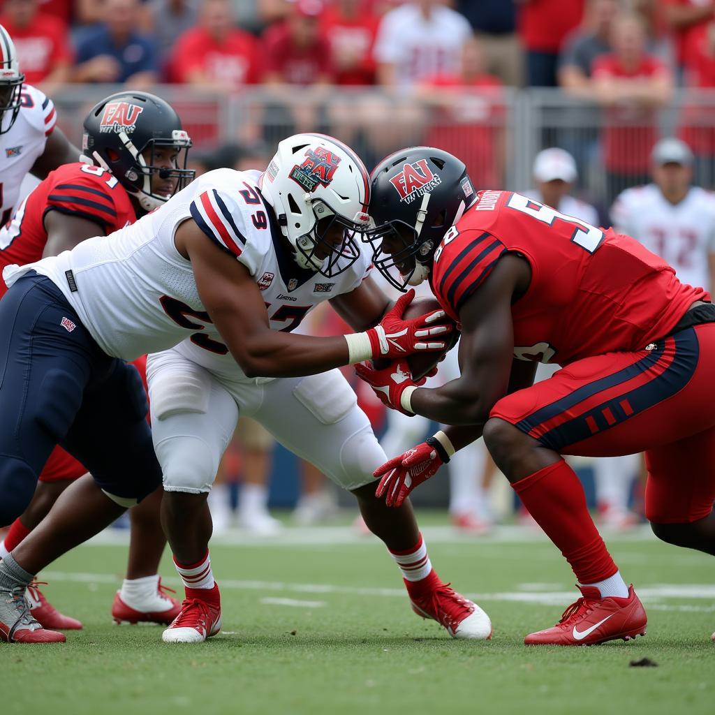 FIU and FAU players facing off during a Shula Bowl game