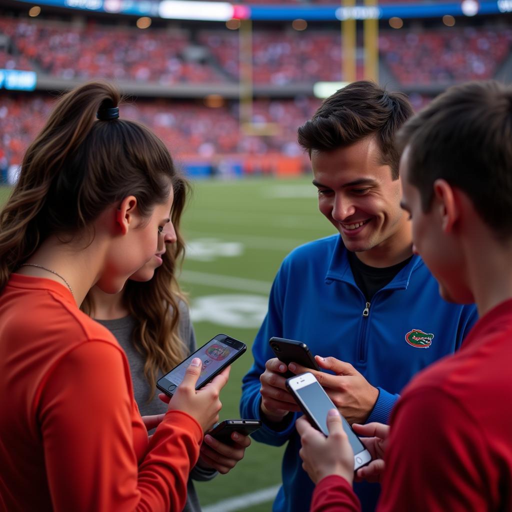 Fans listening to "florida football radio live" on their smartphones.