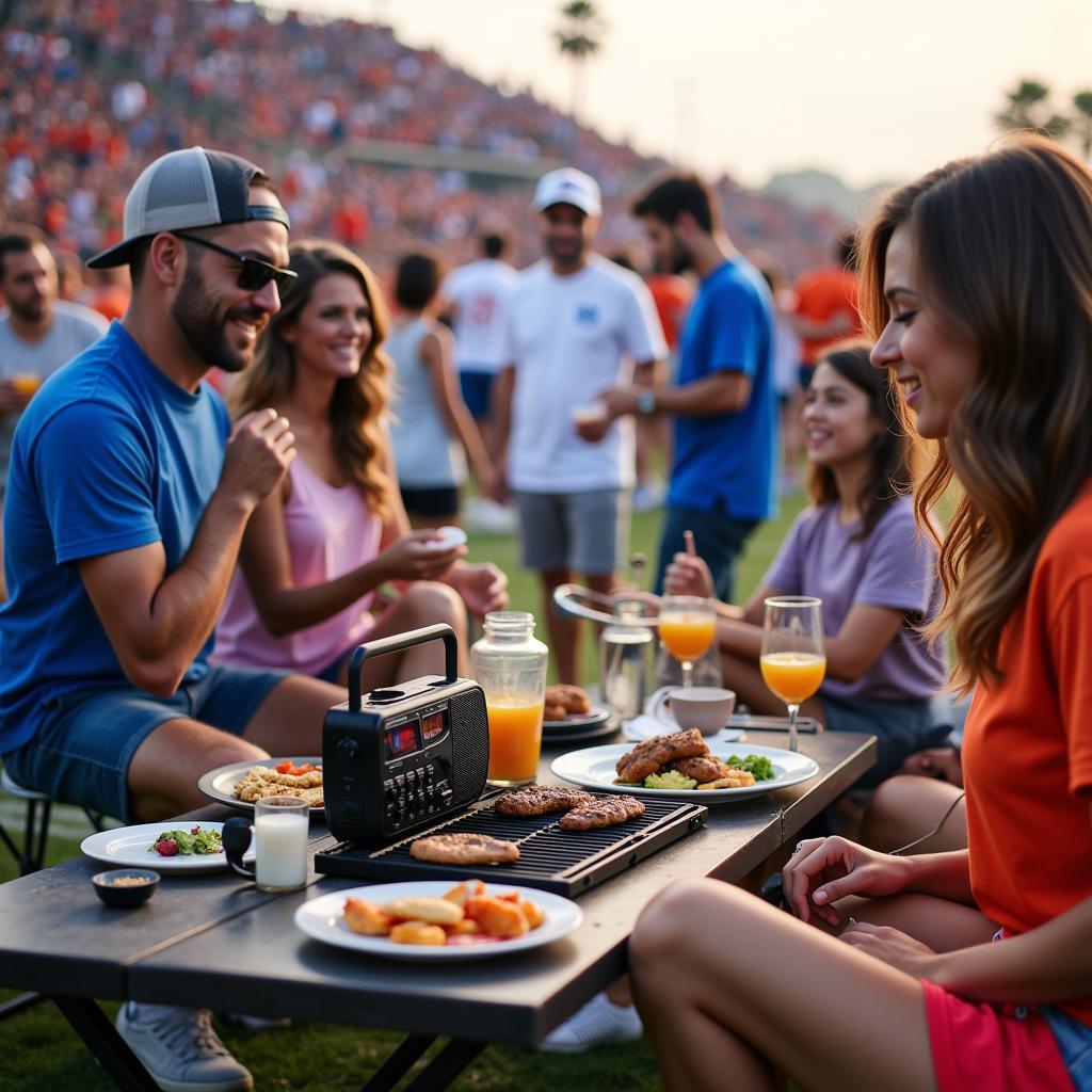 Tailgaters listening to "florida football radio live" before a game.