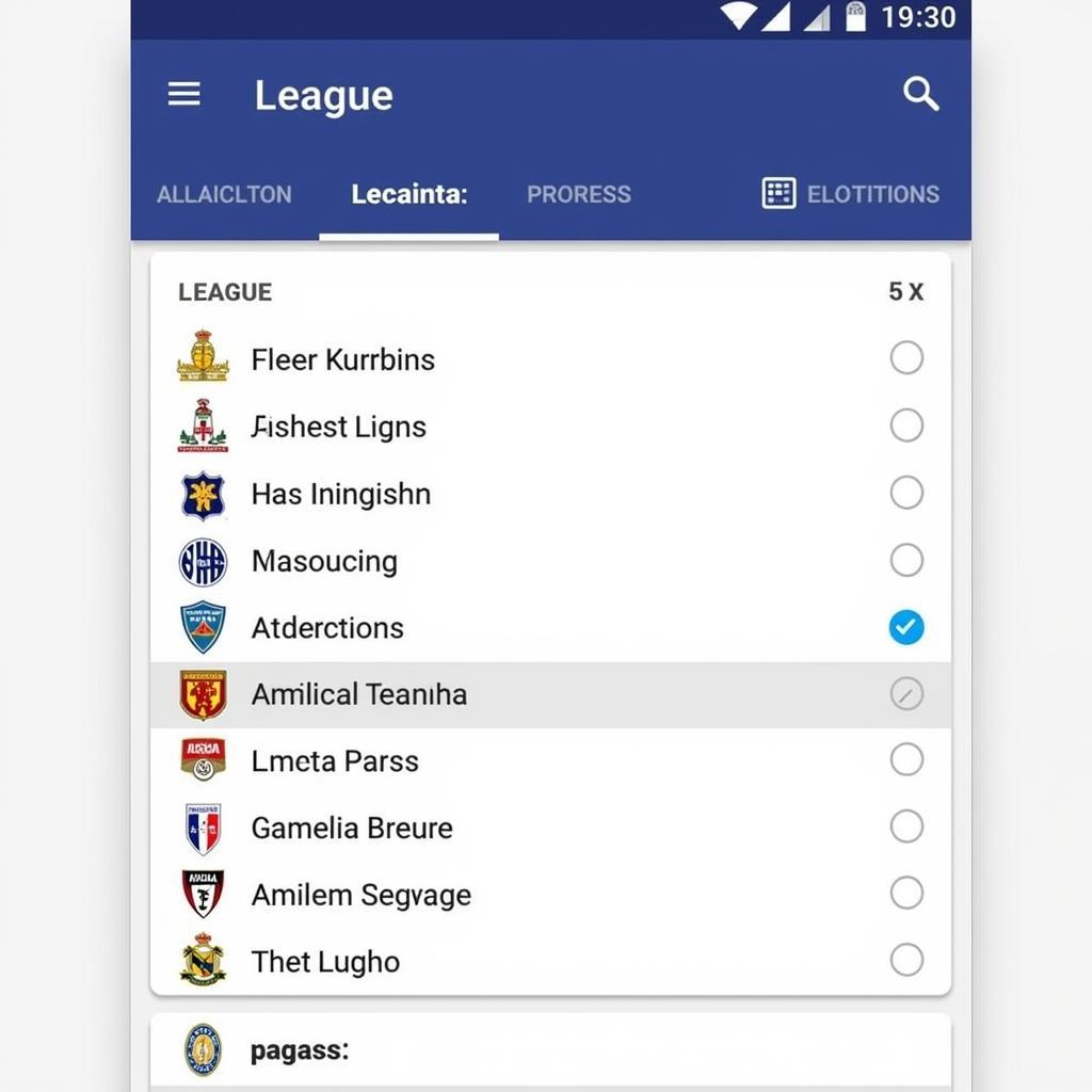 Selecting leagues and competitions on a football app