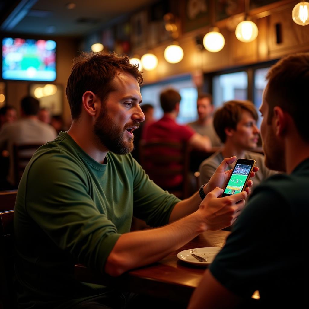 Football Fan Checking Live Scores on Phone