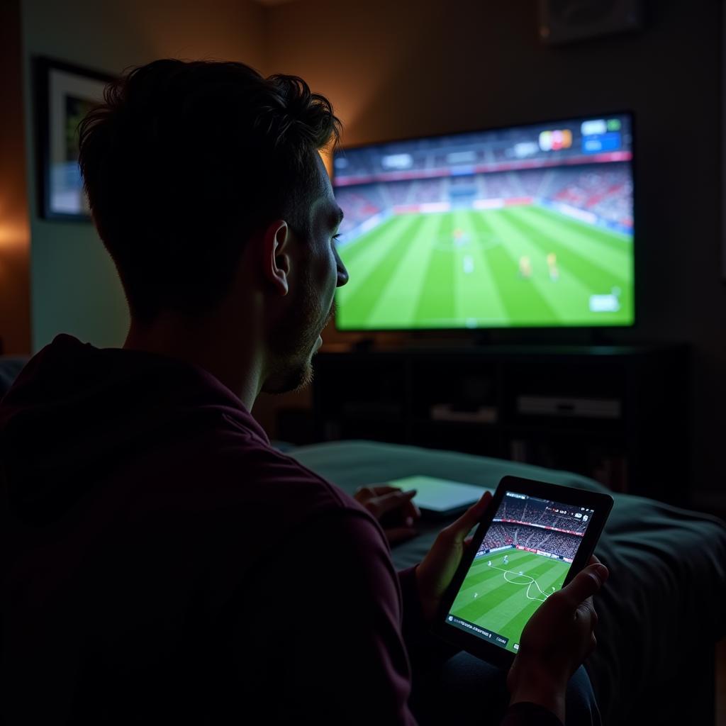 Football Fan Checking Live Scores on Tablet