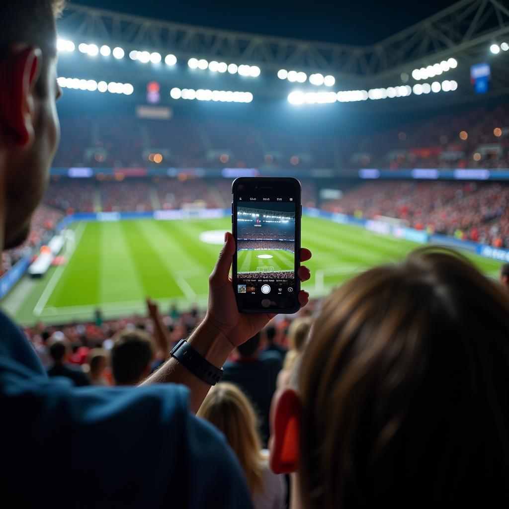 Fan capturing the electric stadium atmosphere with a live camera