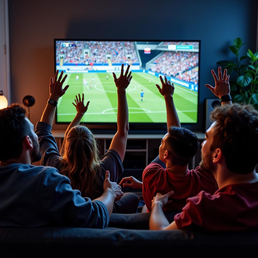 Football Fans Celebrating Goal During Live Stream