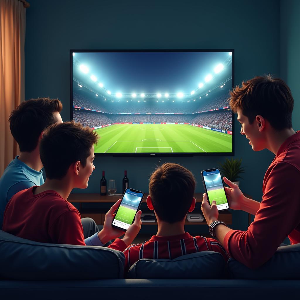 Football Fans Enjoying Live Match on Mobile App