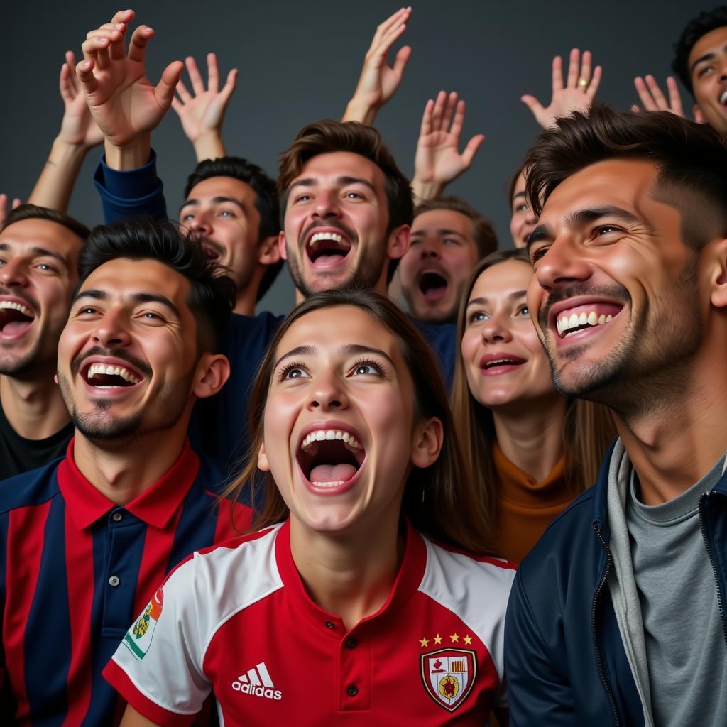 Fans Celebrating a Goal During a Football Live Chat