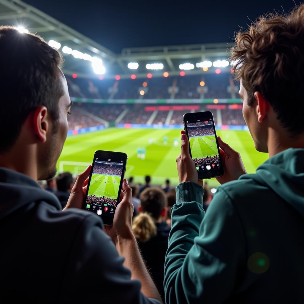 Fans watching football live stream on various devices