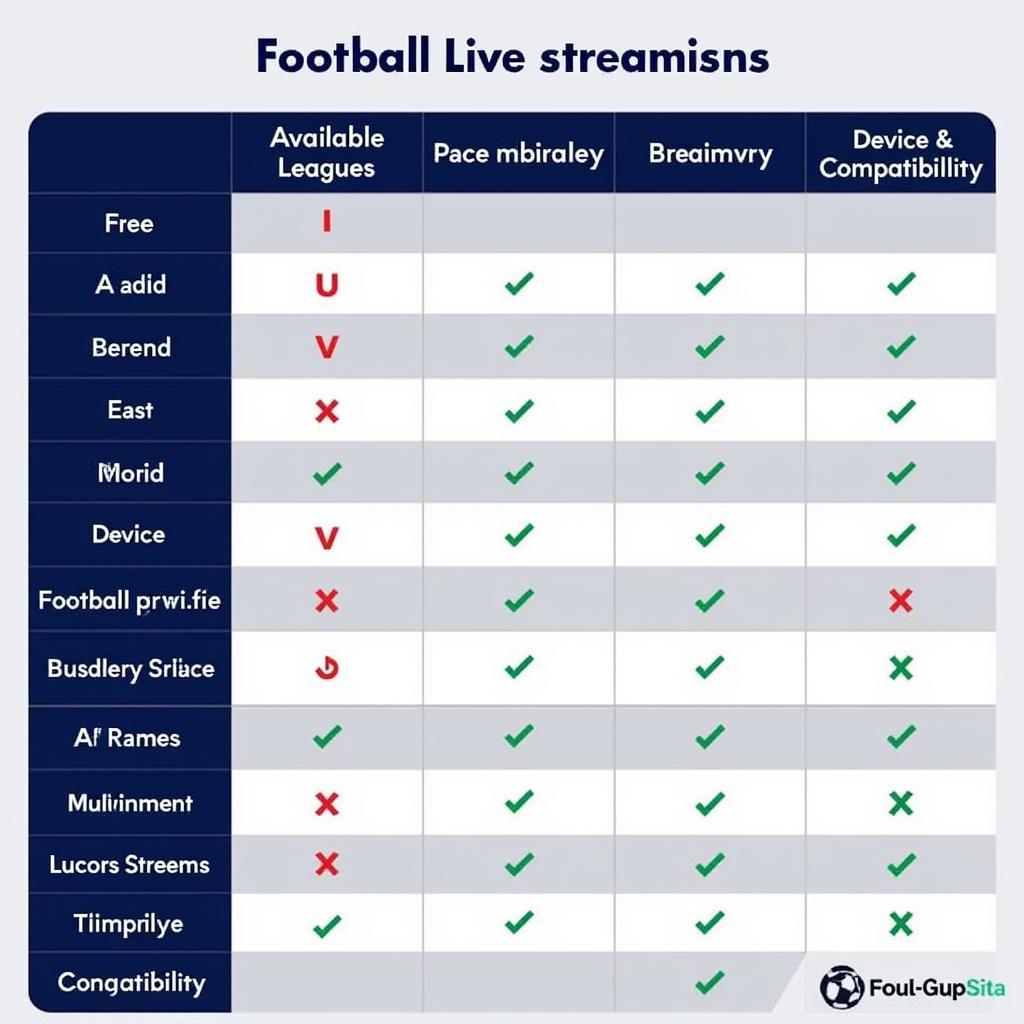 Comparison chart of different football live streaming platforms