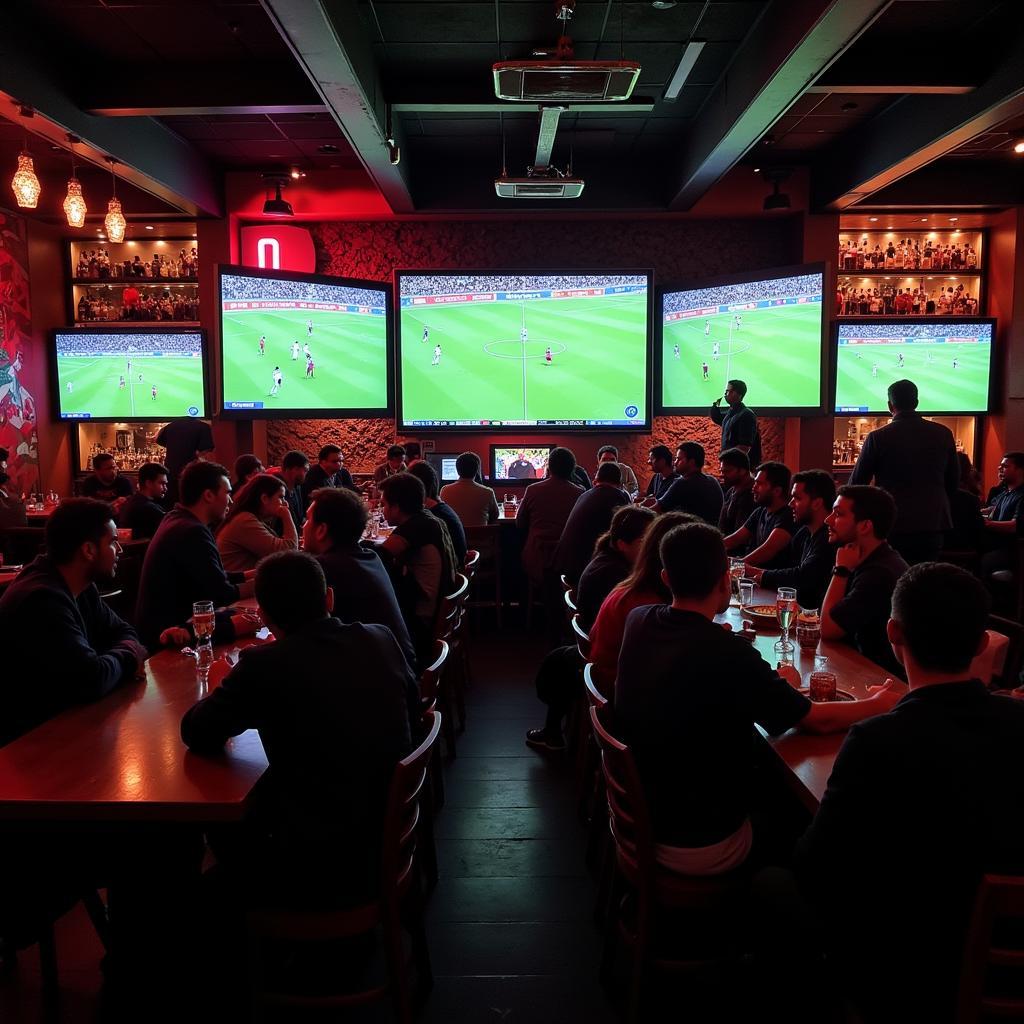 Fans enjoying live football streaming in a sports bar in Pune