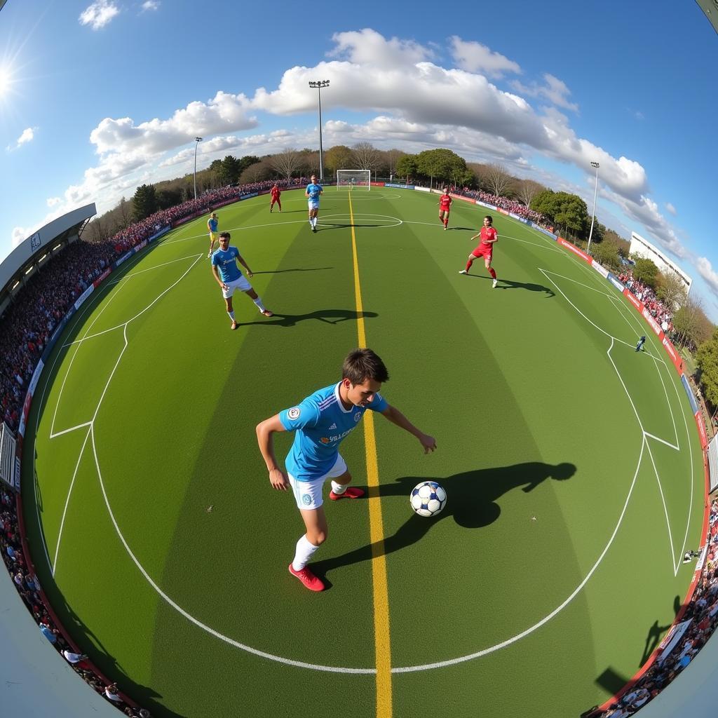 360-degree view of a football player in action.