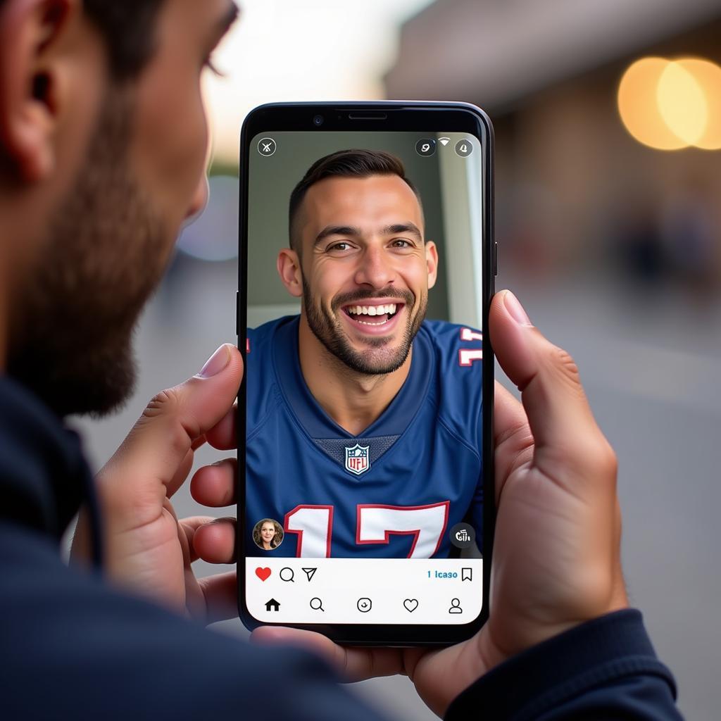 Football Player Interacting with Fans on Social Media Live