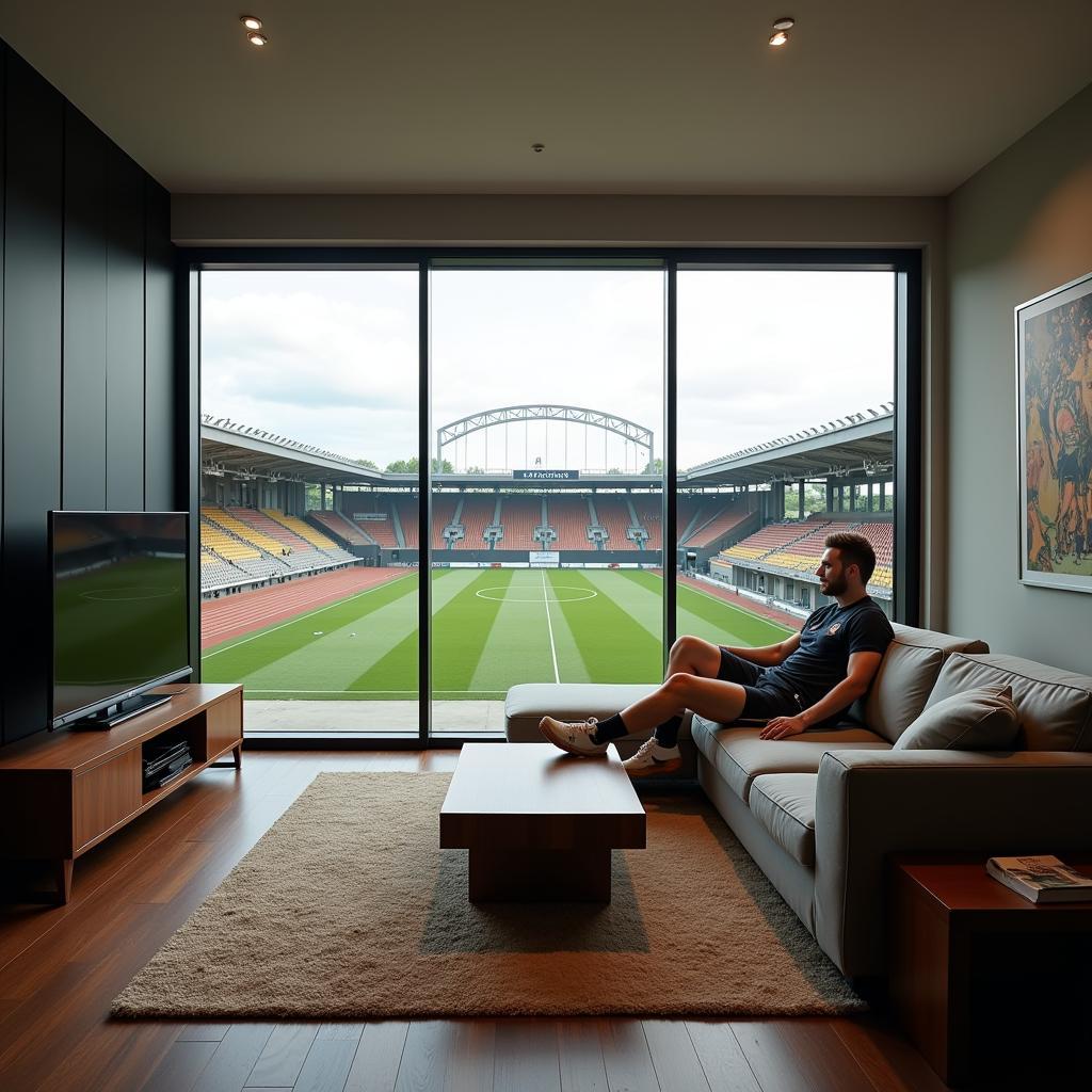 Football Player in a Modern Stadium Apartment