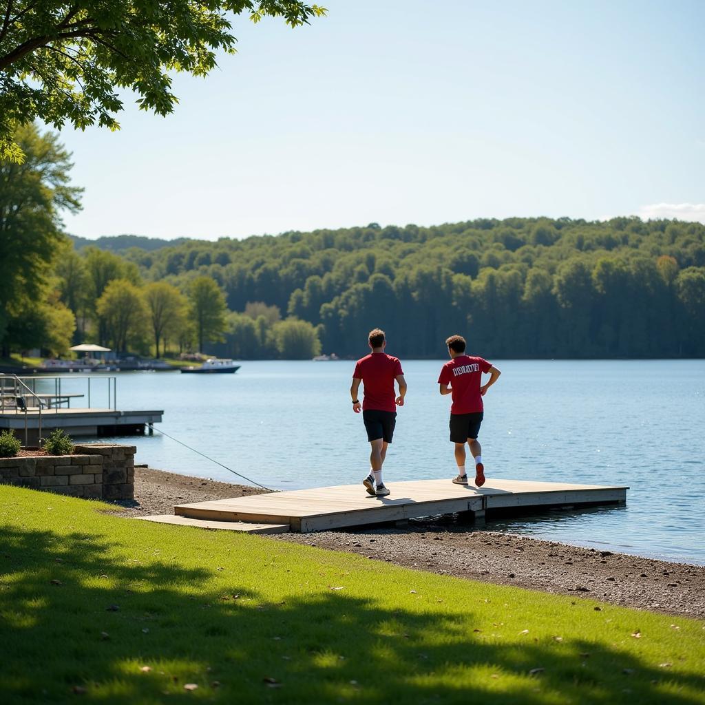 Football Player Training on Skaneateles Lake