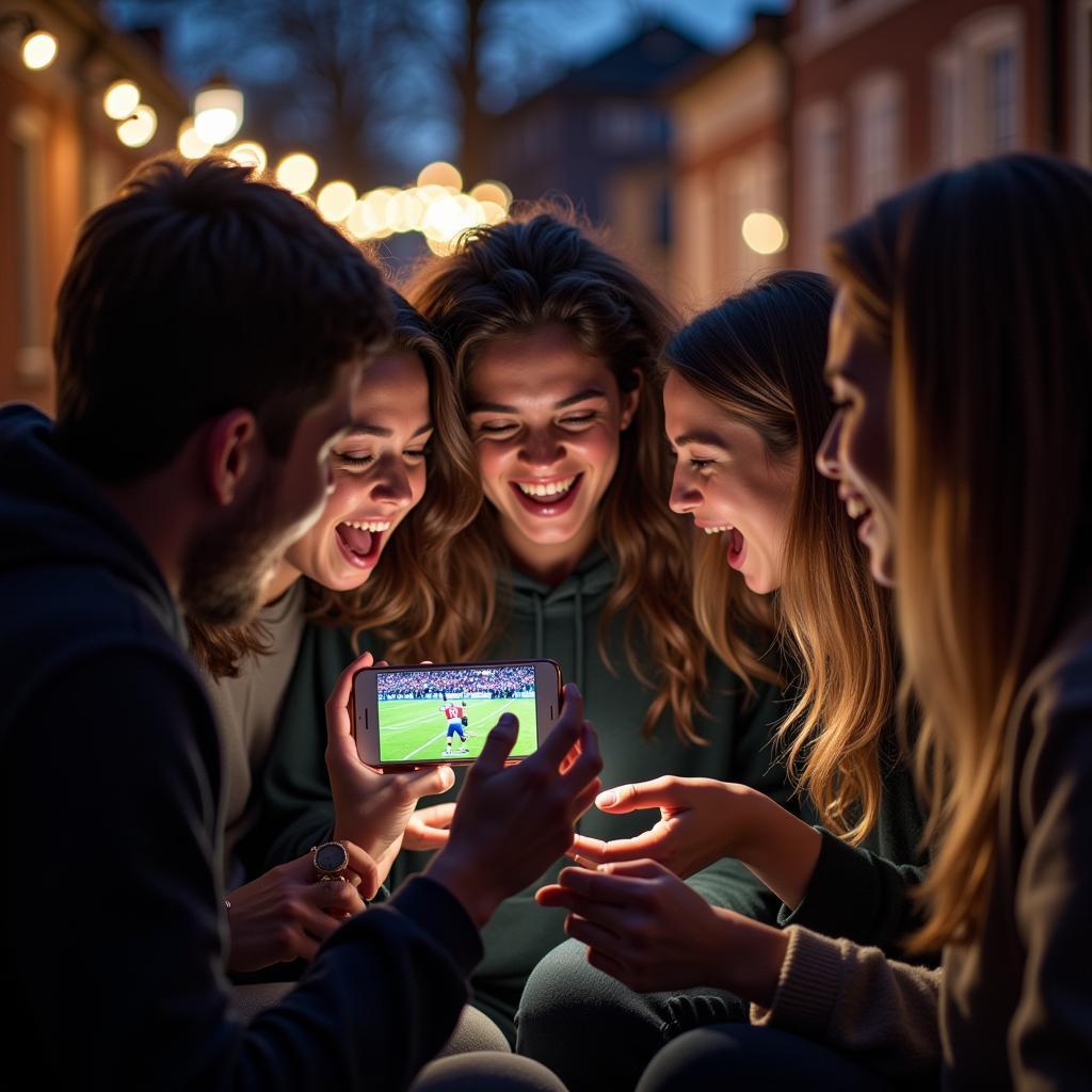 Fans watching football playoffs live streaming on their mobile devices