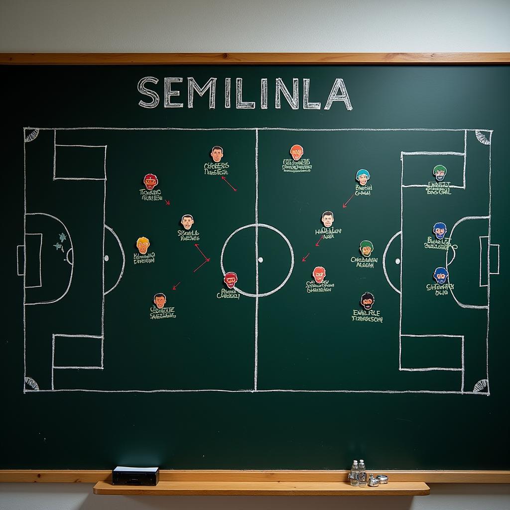 Football Semifinal Tactical Battle on a Chalkboard