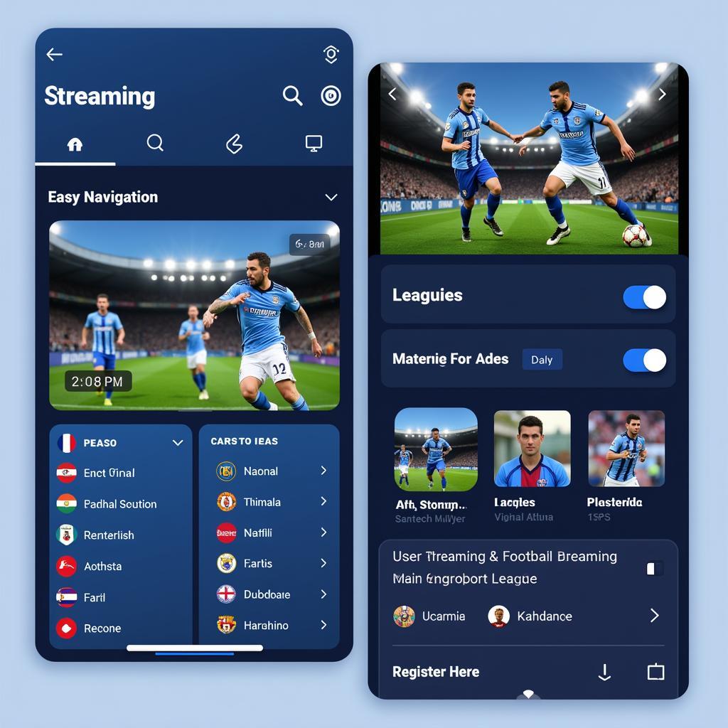 User Interface of a Football Streaming App