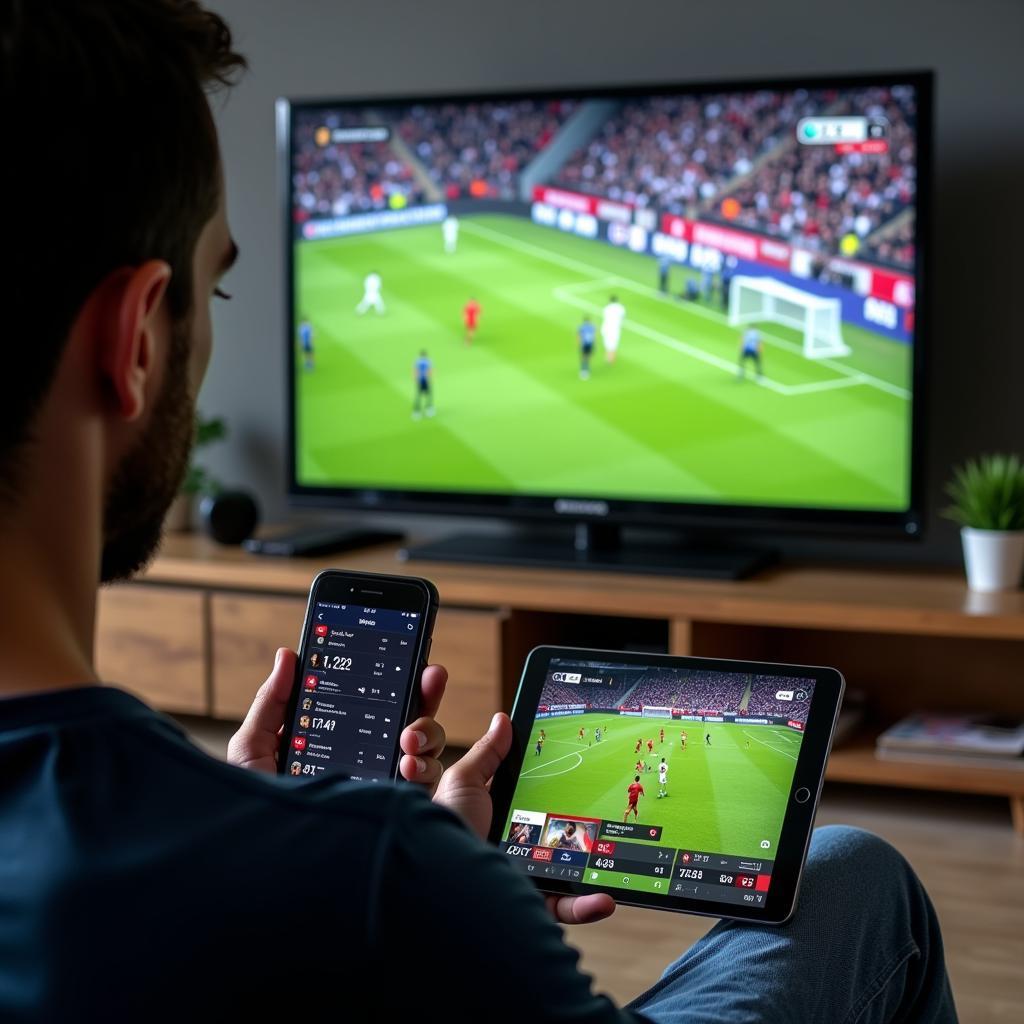 Streaming live football on multiple devices - phone, tablet, and TV.