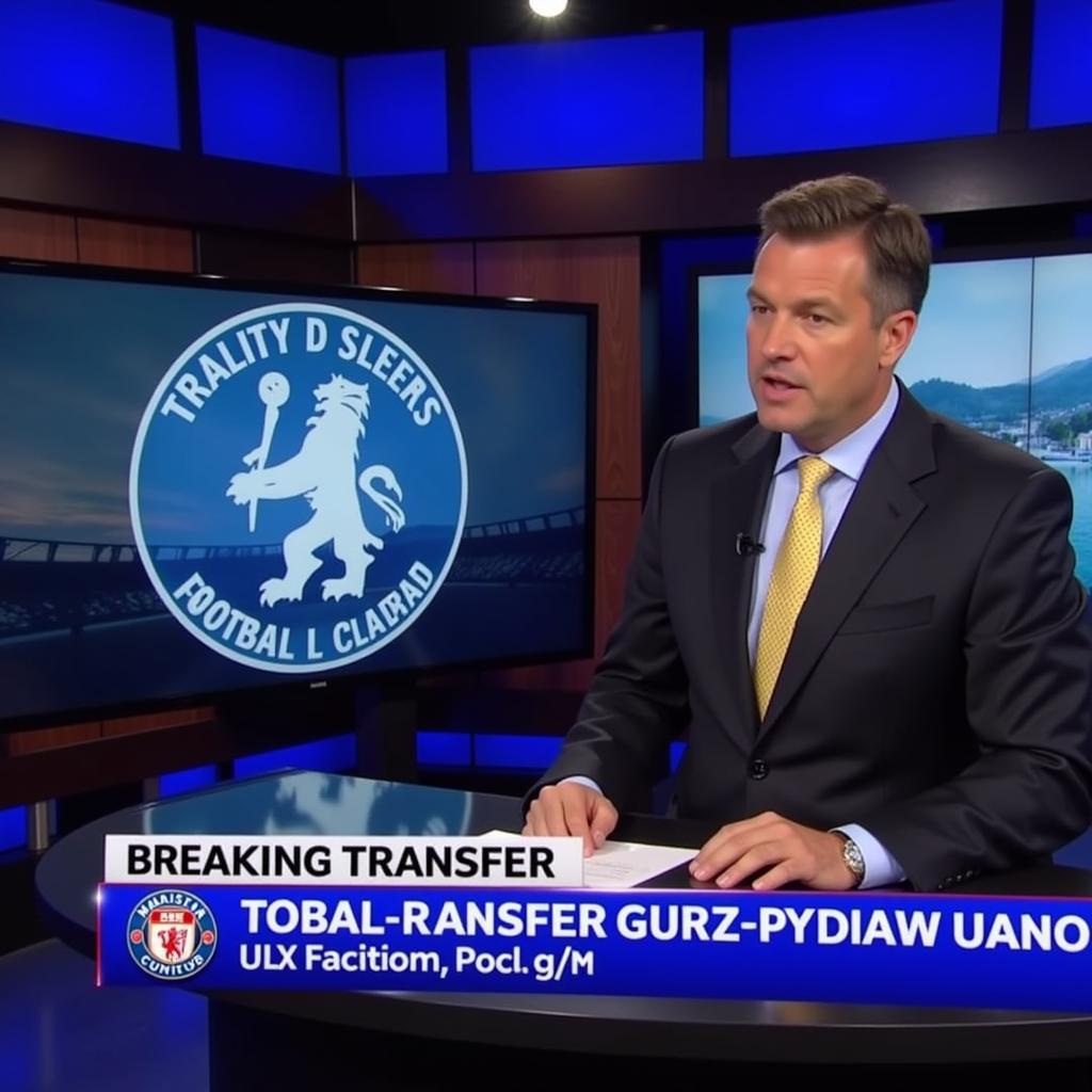 Reporter announcing a breaking transfer news