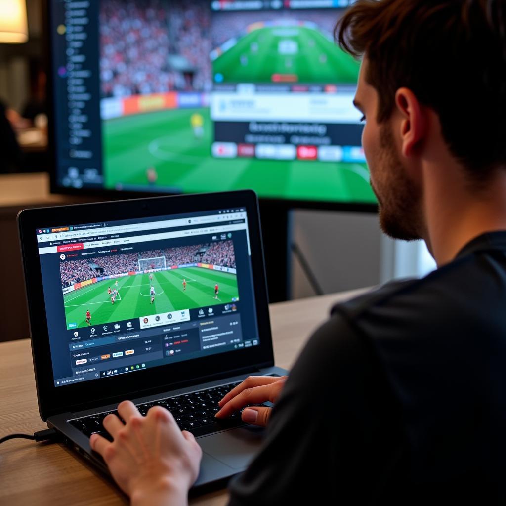 Searching for free live football streaming on a laptop