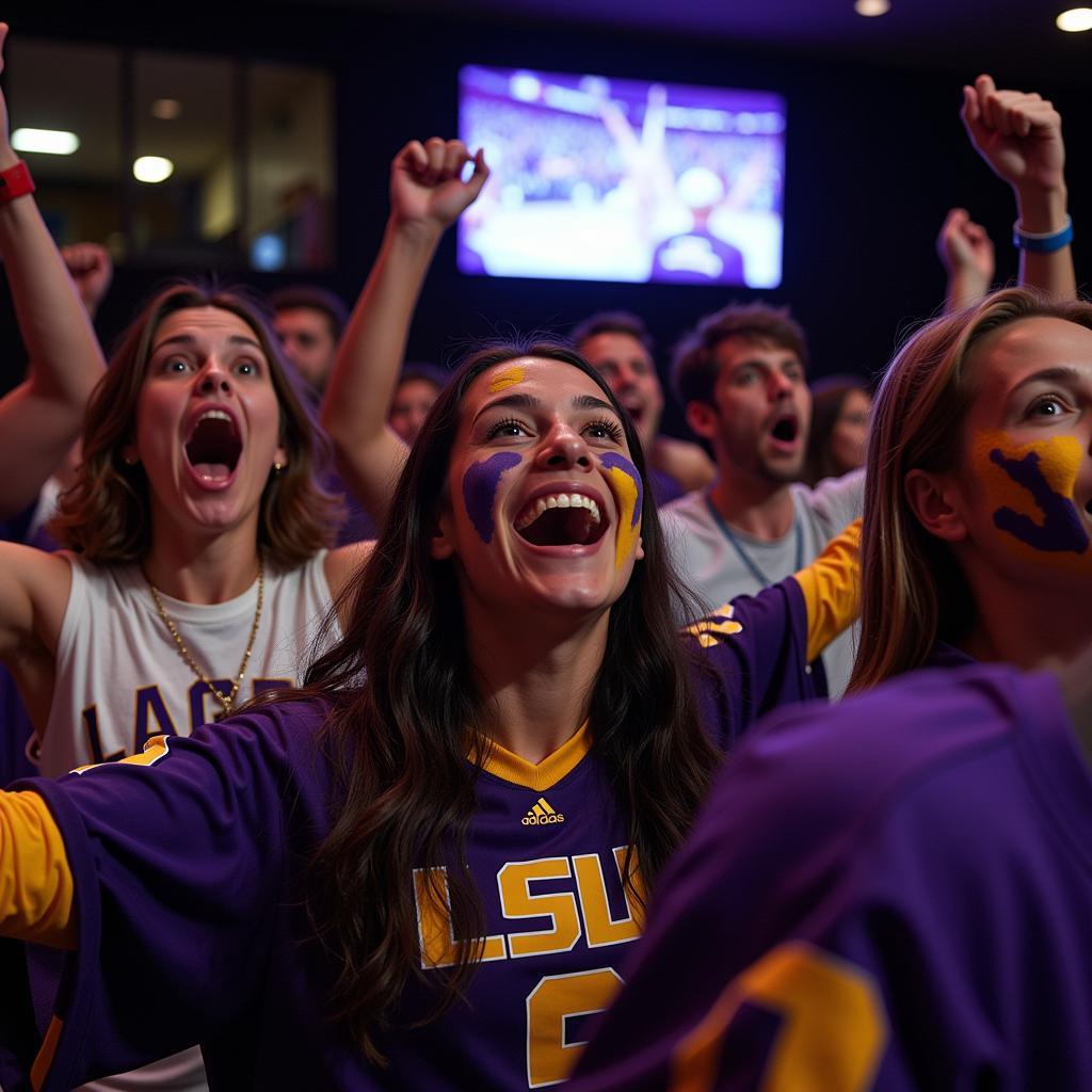 LSU Football Fans Celebrating a Touchdown While Watching a Live Stream