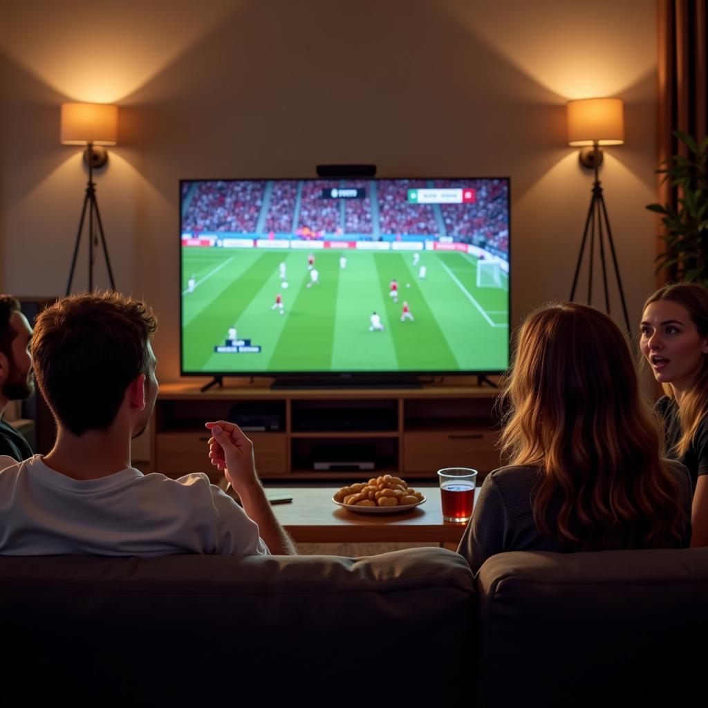 Friends Watching BT Sport Football on Sunday