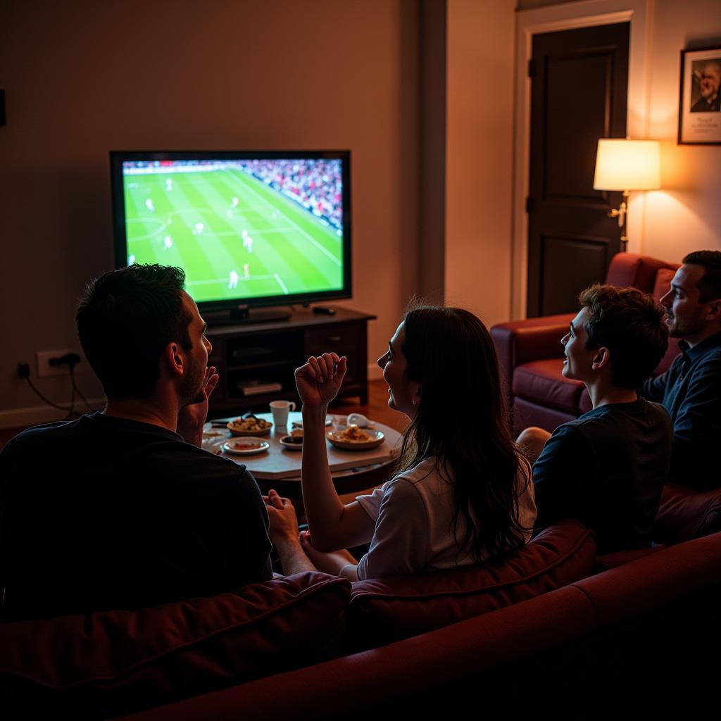 Friends watching football LFC live together