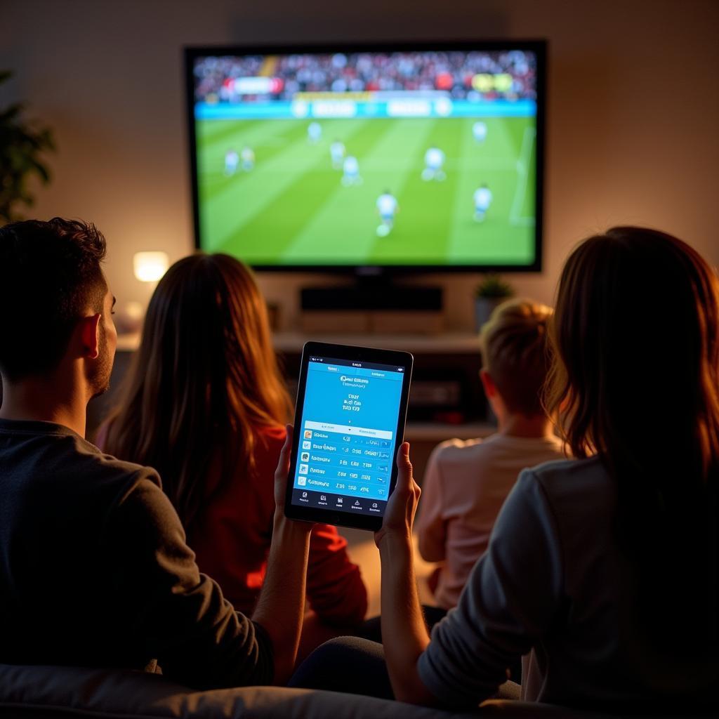 Friends checking live scores together while watching a match