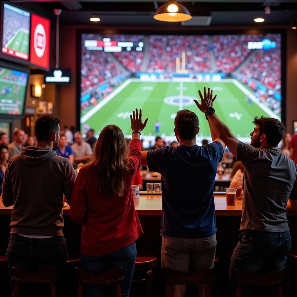 Friends Watching NCAA Football at a Bar