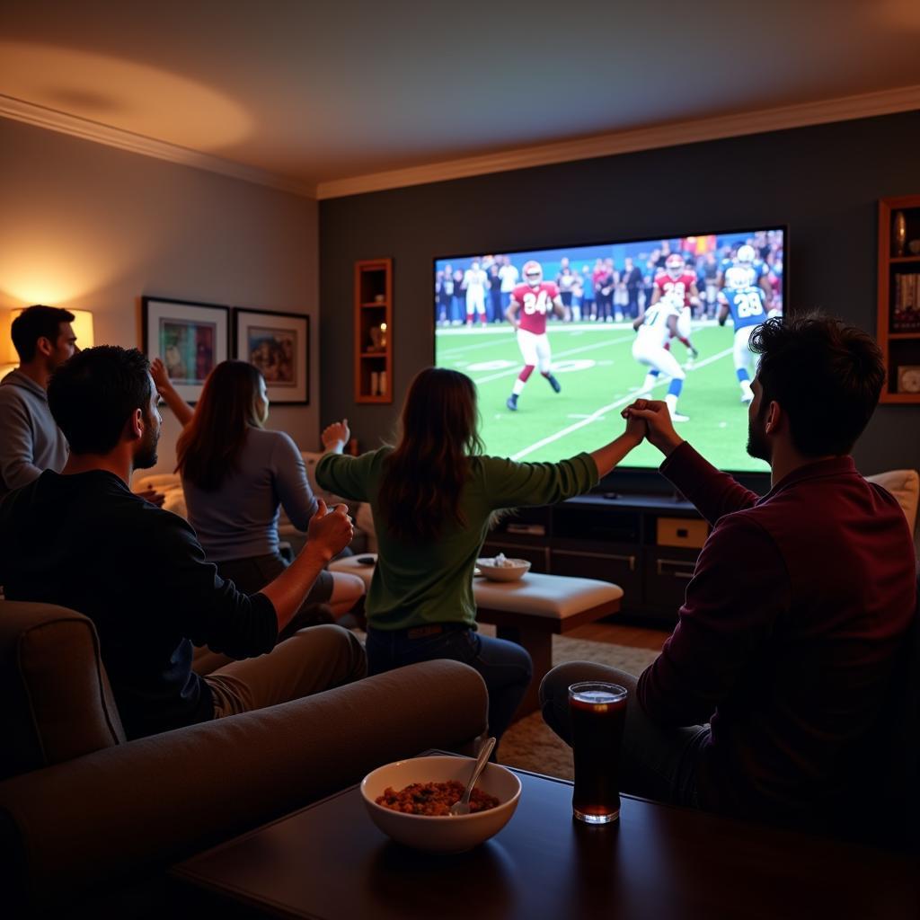 Friends Watching NFL Football Live Broadcast Together