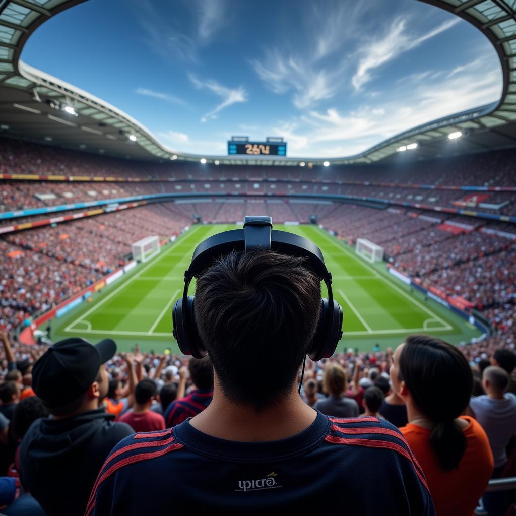 A fan experiencing CNS football live in virtual reality