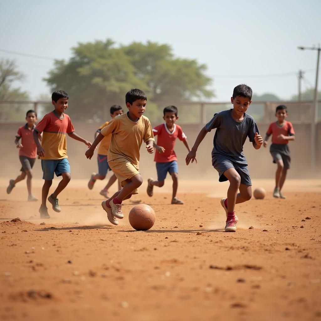 Children playing football in India