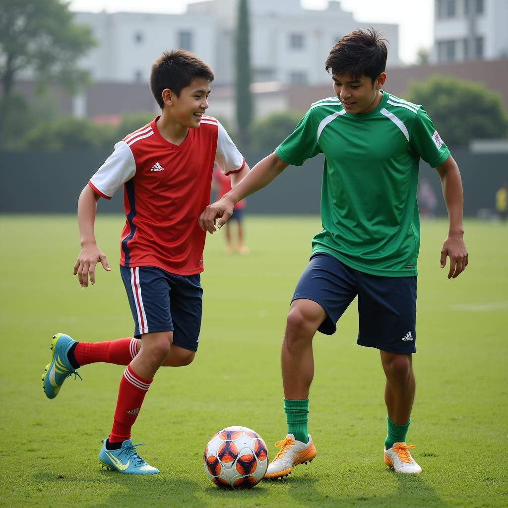 Young players from India and Thailand training