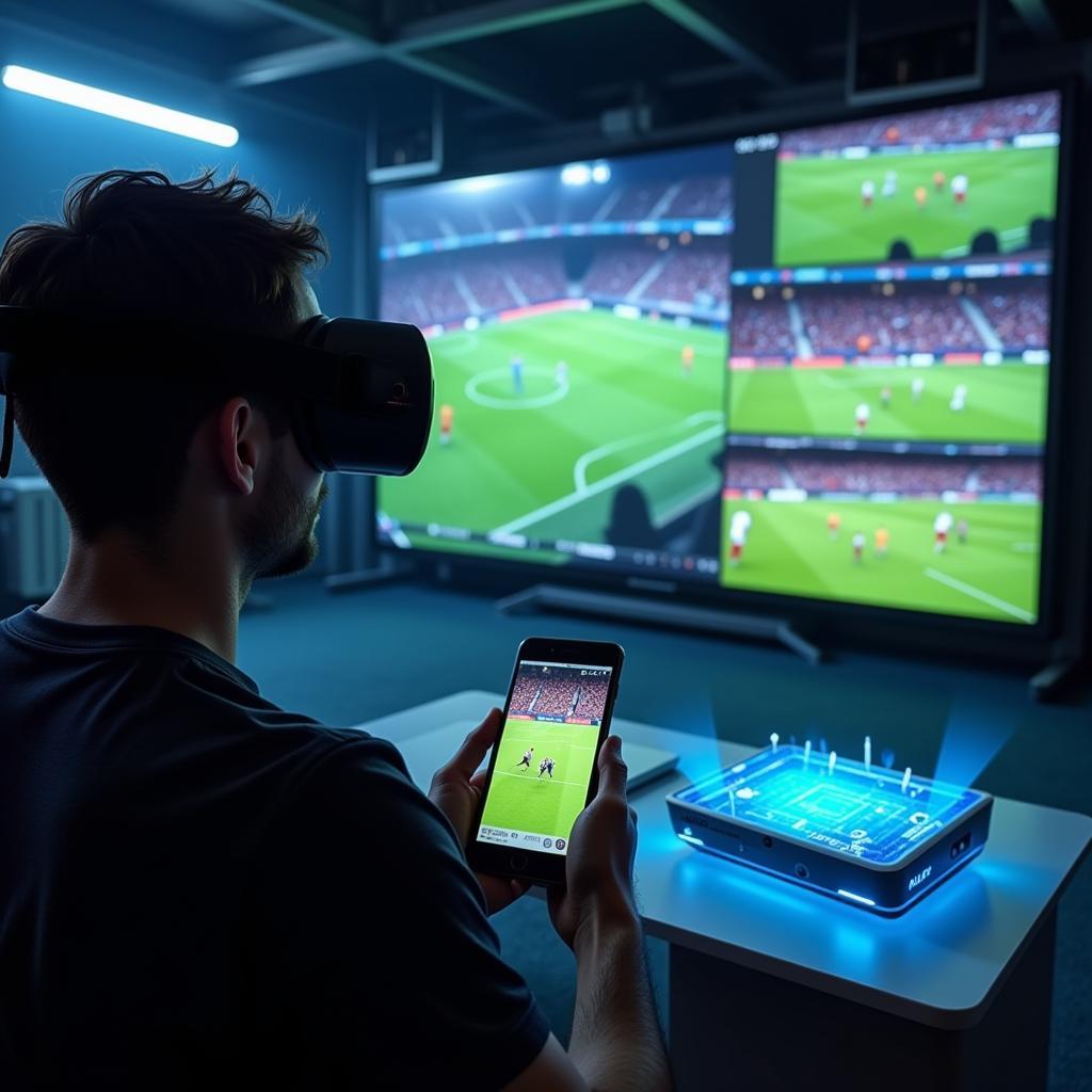 Futuristic concept of football streaming on multiple devices