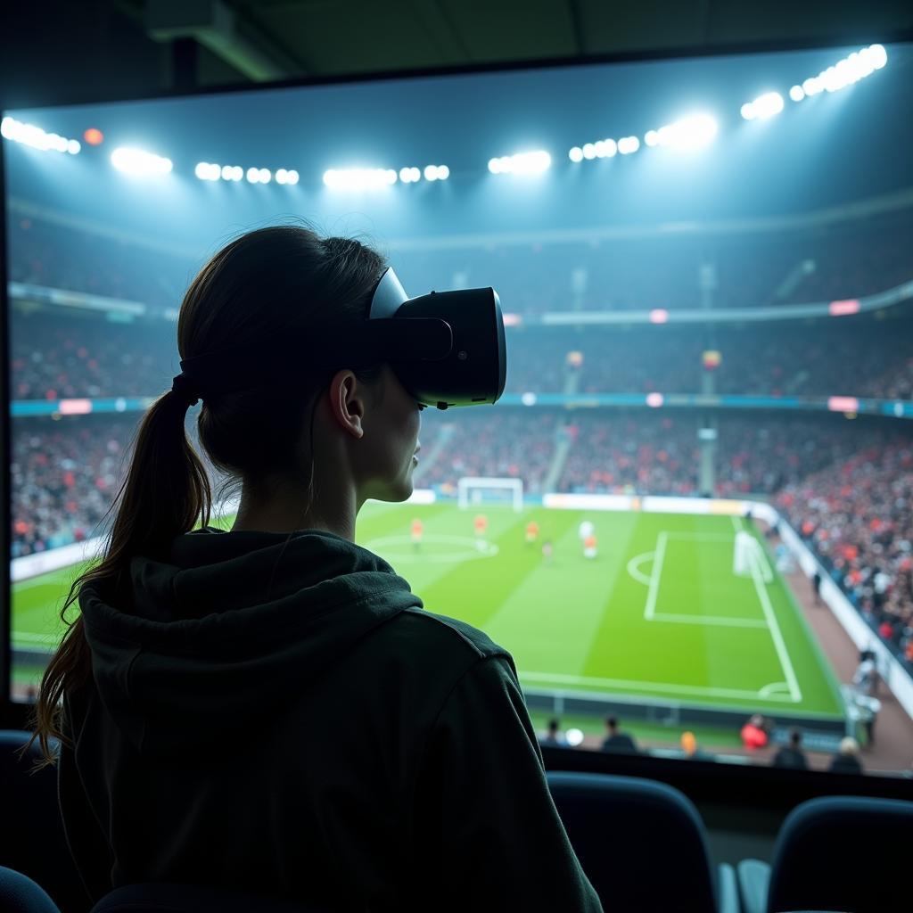 A fan enjoying football streaming through VR headset