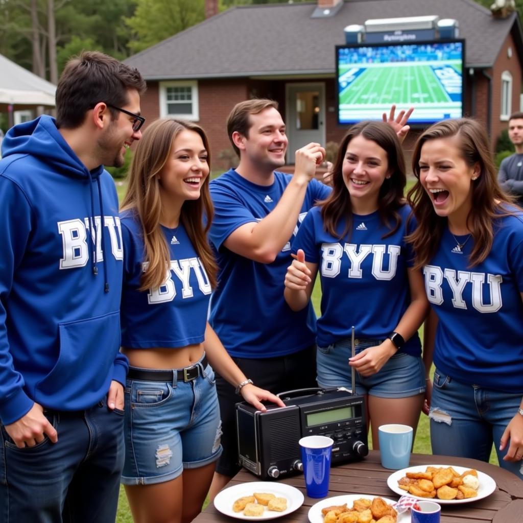 Group of Friends Listening to BYU Football on the Radio