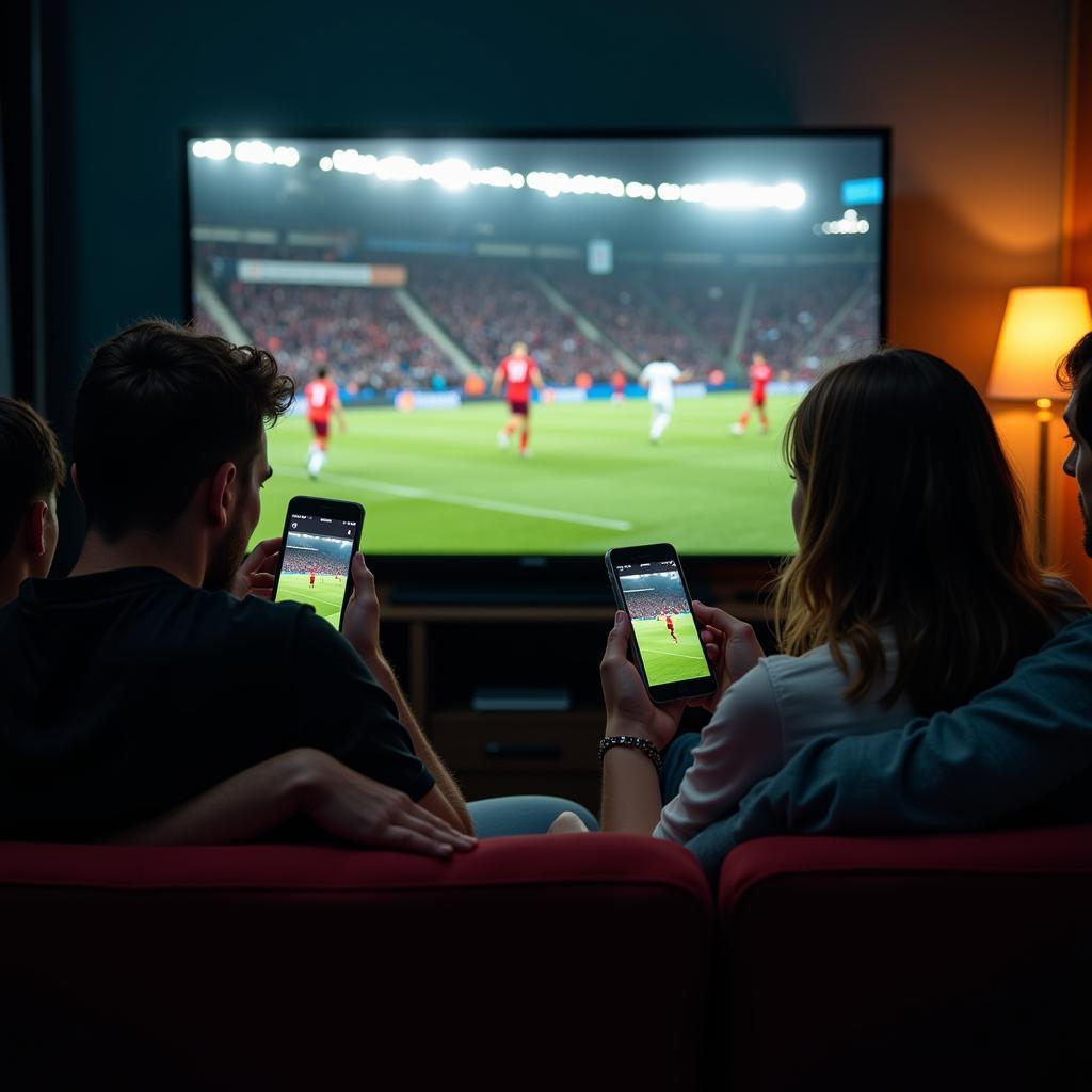 Group of Friends Watching Football and Checking Live Scores on Phones