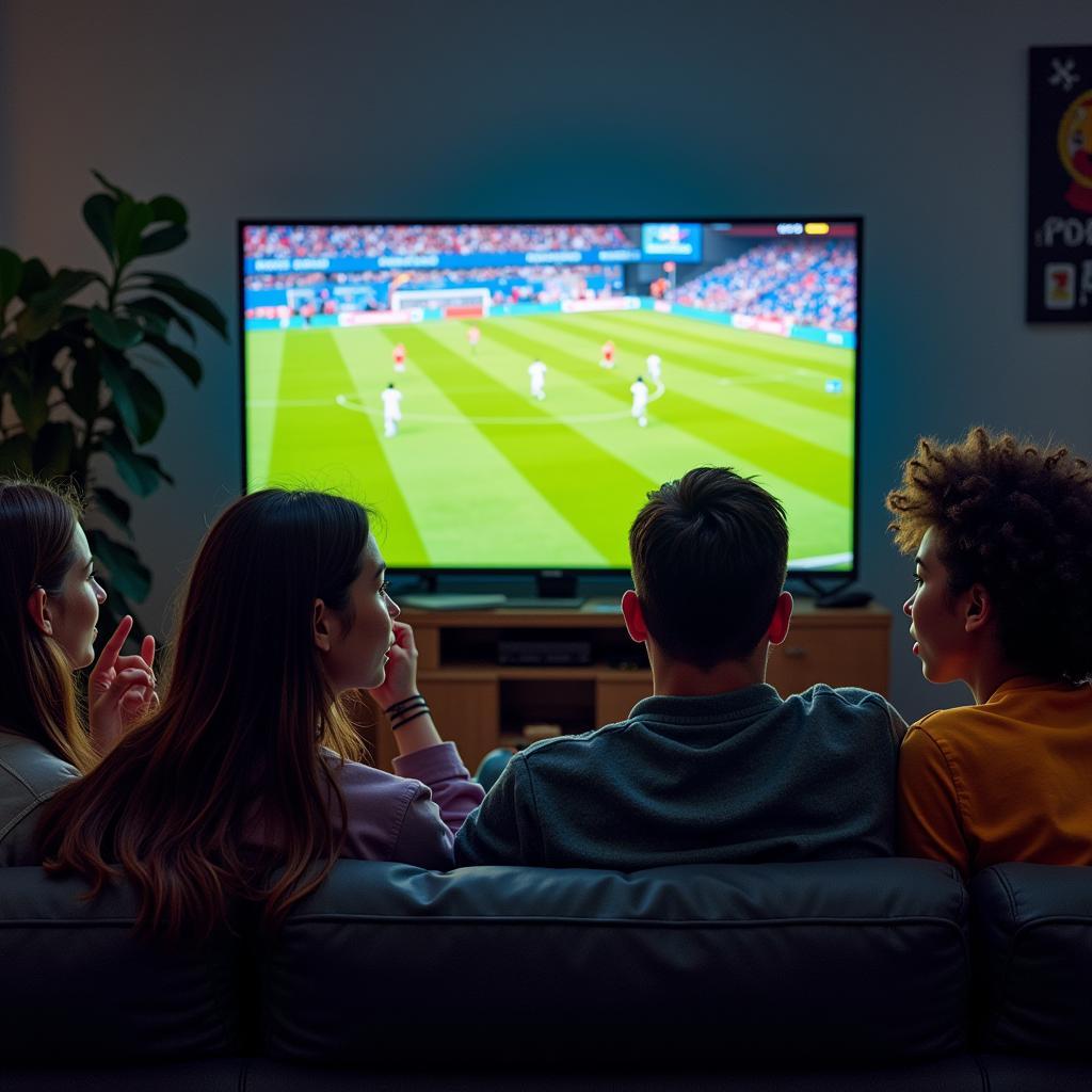 Group of friends watching football on TV