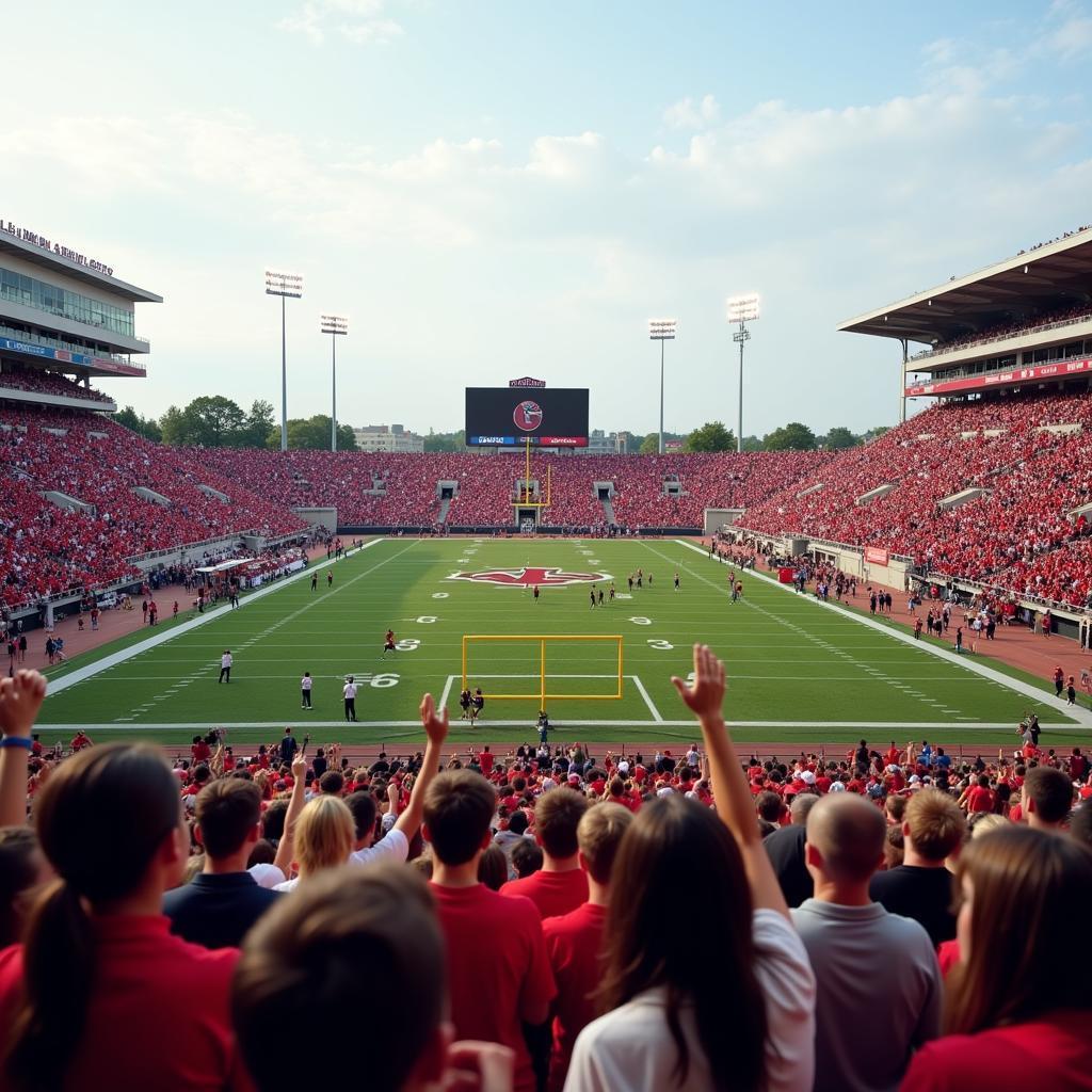 High School Football Fans Cheering: A crowd of enthusiastic fans cheering and supporting their team during a high school football game.