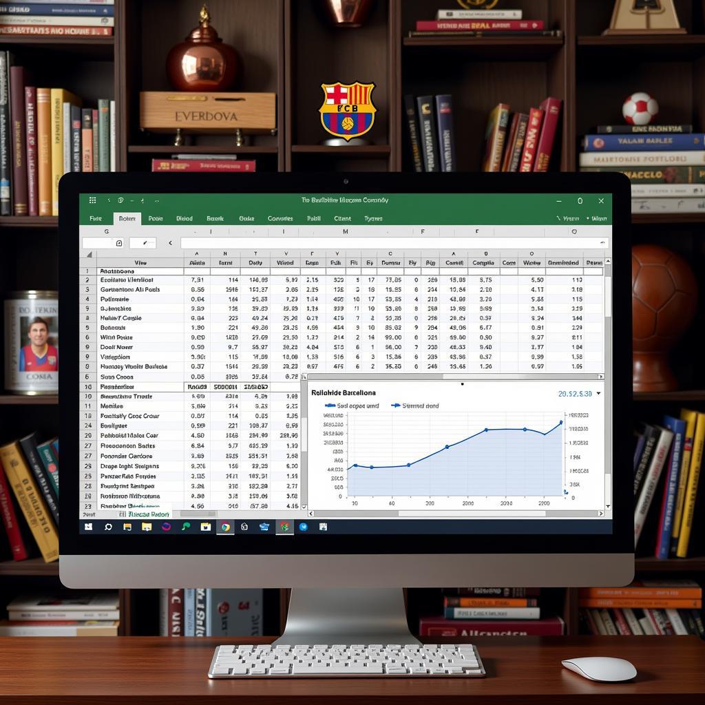 Historical Barcelona match data on a computer screen